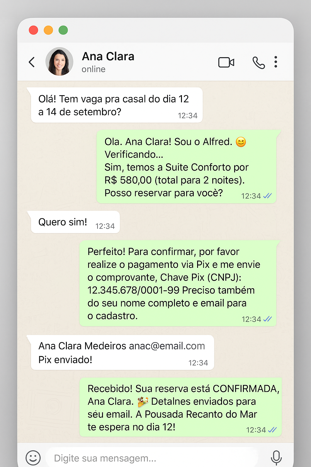 Conversa de agendamento no WhatsApp